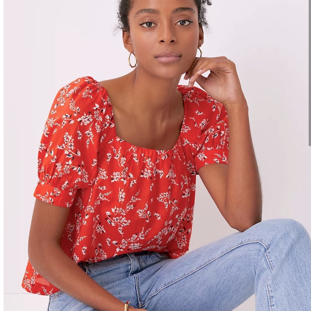 NWT Ann Taylor Square Neck floral blouse sz XS